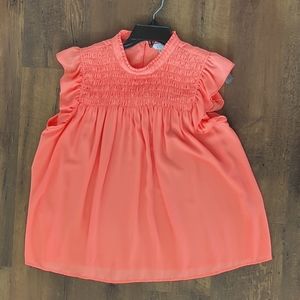 Crown & ivy coral bright neon flowy dress shirt with flutter ruffle sleeves